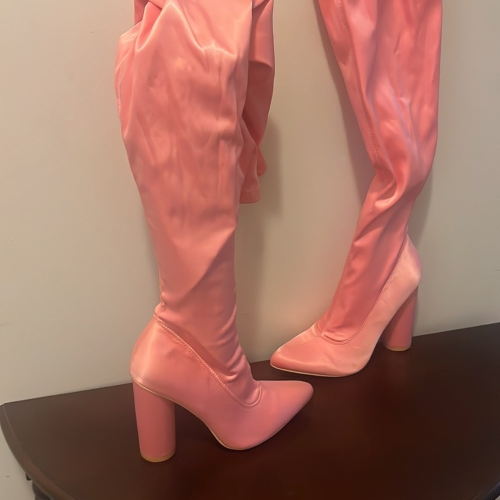 Pink Satin thigh Hi boot - Picture 2 of 4